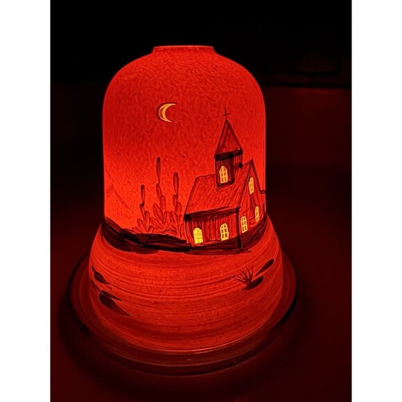 Christmas Fairy Light Tea Light Handpainted Glass Village Holder Bell Shaped 6” - Picture 1 of 11
